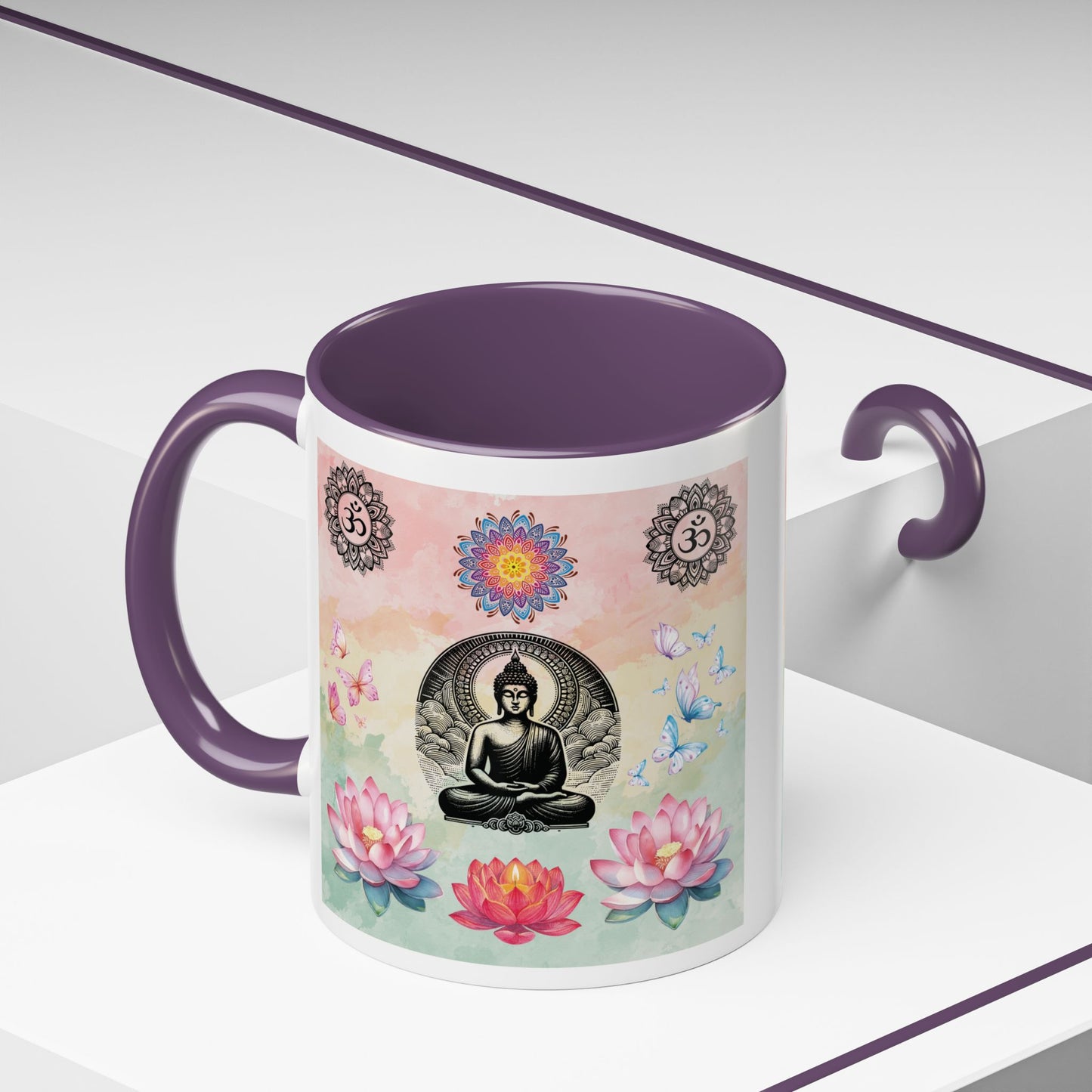 Buddha Lotus Accent Coffee Mug — Meditation, Om & Chakra Spiritual Tea Cup