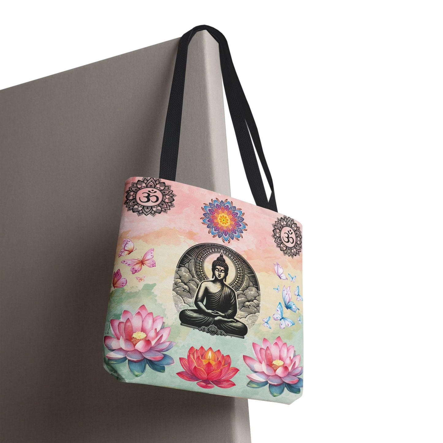Buddha Lotus Tote Bag,  Meditation Yoga Sacred Om Design, Spiritual Meditation Bag, Yoga Gift