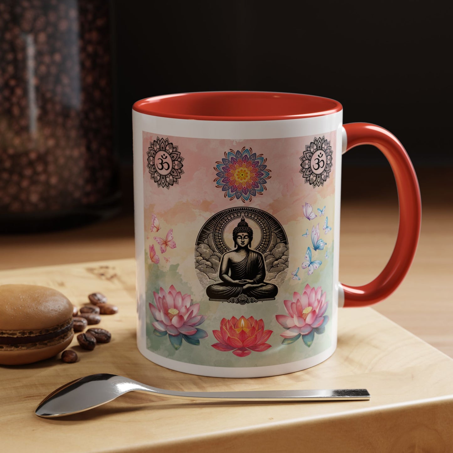 Buddha Lotus Accent Coffee Mug — Meditation, Om & Chakra Spiritual Tea Cup