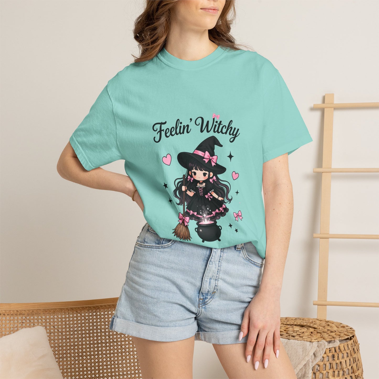 Feelin' Witchy T-Shirt — Cute Kawaii Witch Graphic Tee for Halloween & Everyday