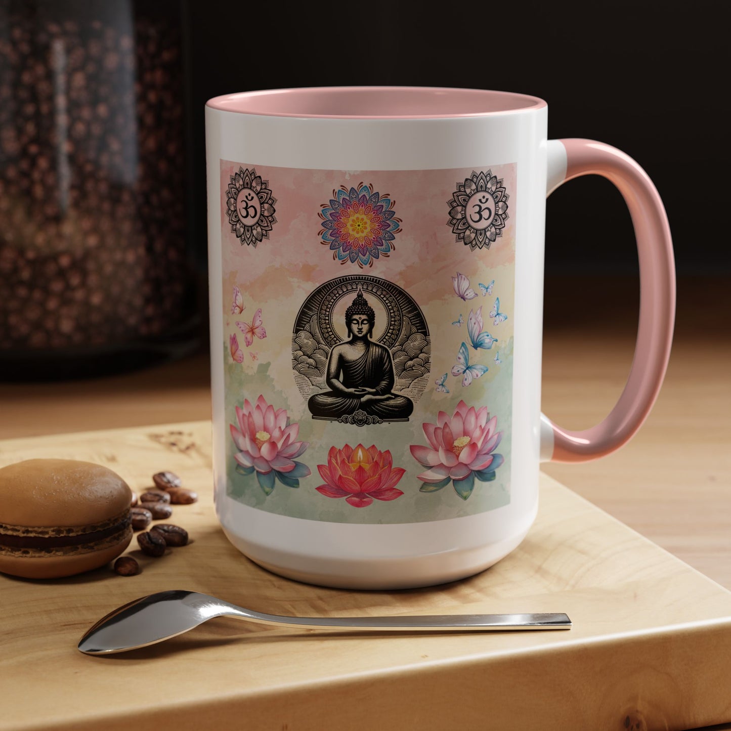 Buddha Lotus Accent Coffee Mug — Meditation, Om & Chakra Spiritual Tea Cup