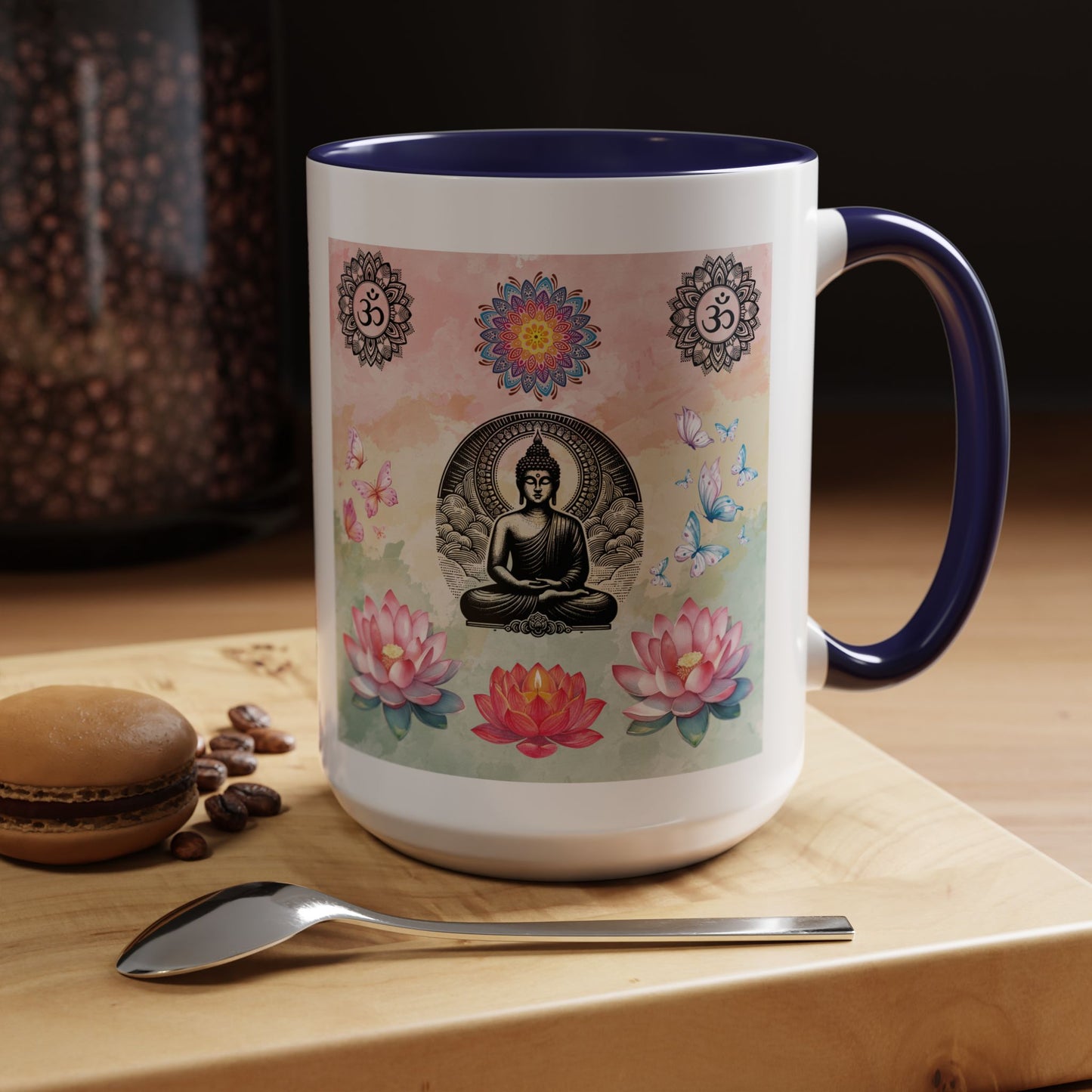 Buddha Lotus Accent Coffee Mug — Meditation, Om & Chakra Spiritual Tea Cup