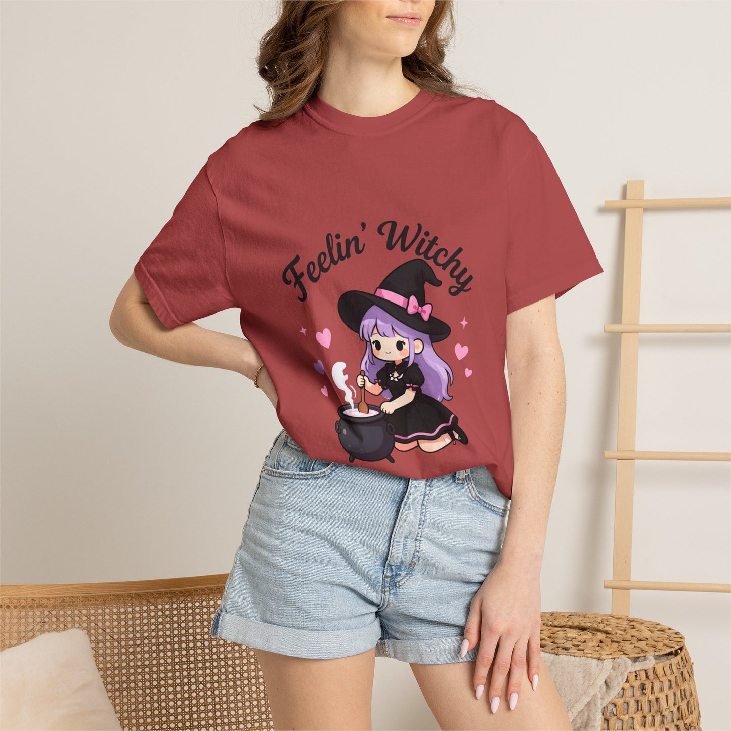 Feelin' Witchy T-Shirt — Cute Purple Witch Graphic Tee for Halloween