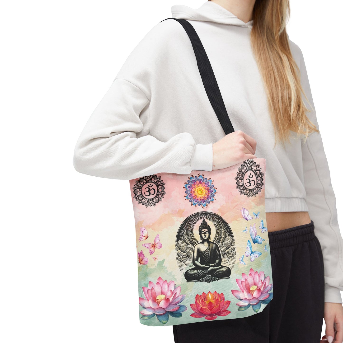 Buddha Lotus Tote Bag,  Meditation Yoga Sacred Om Design, Spiritual Meditation Bag, Yoga Gift