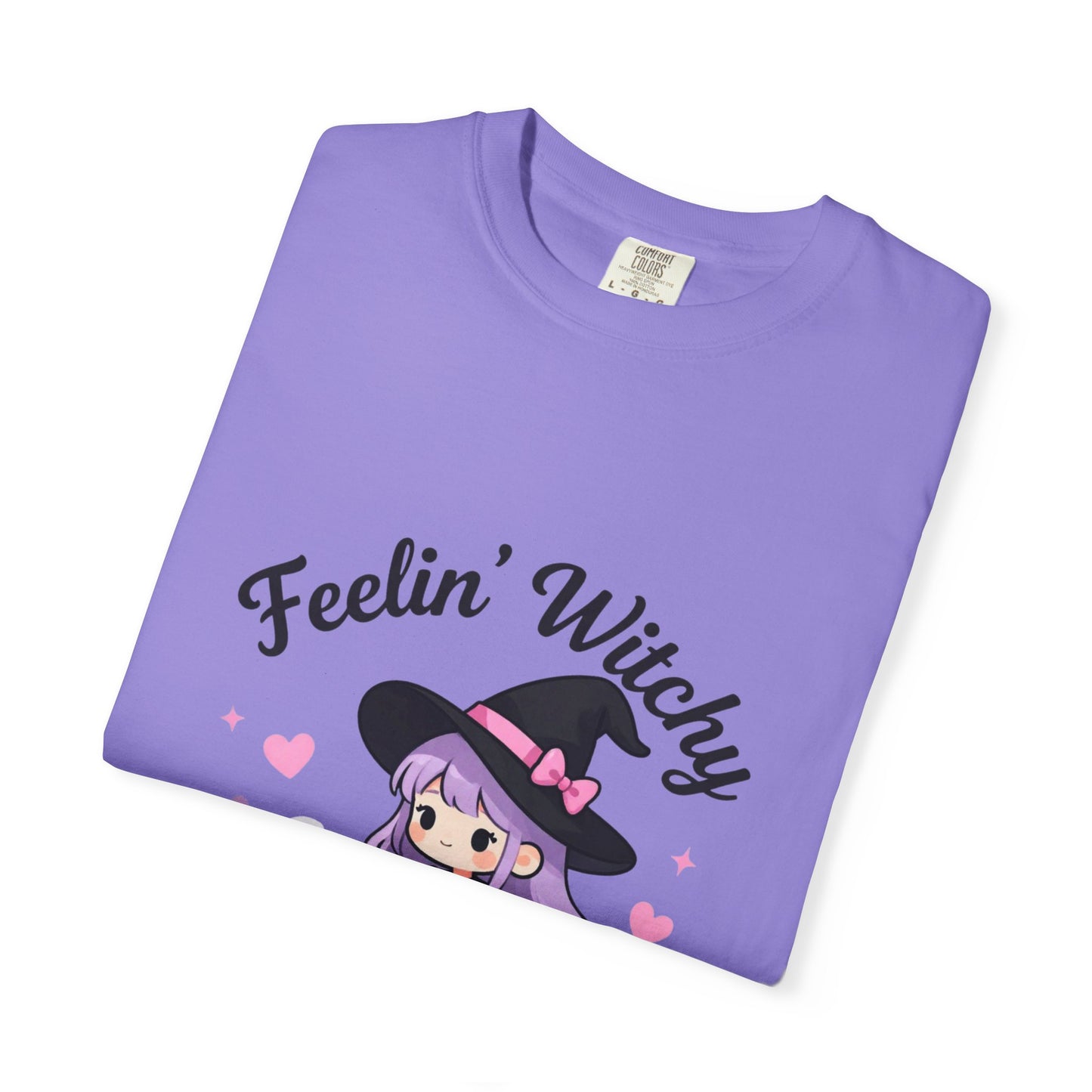 Feelin' Witchy T-Shirt — Cute Purple Witch Graphic Tee for Halloween