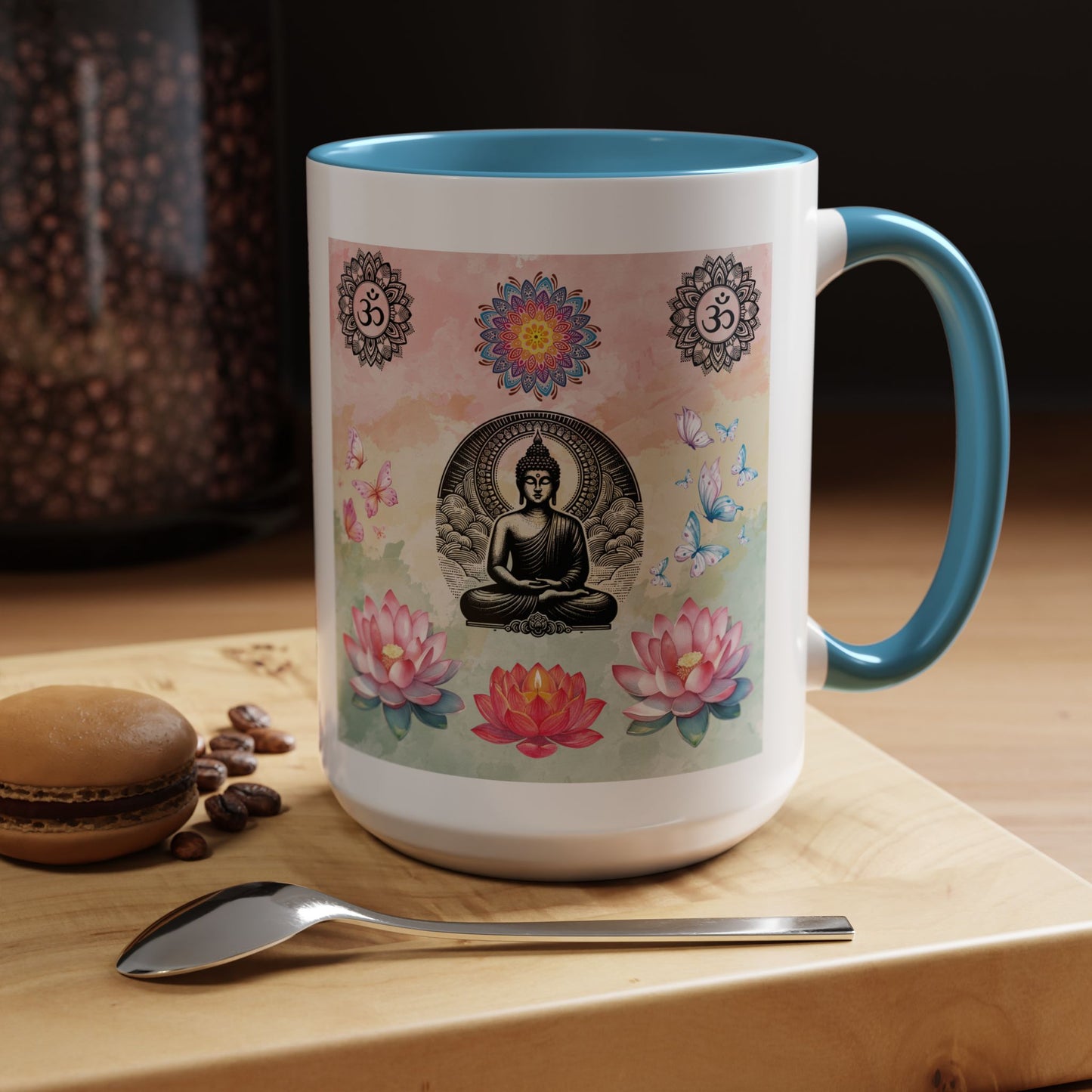 Buddha Lotus Accent Coffee Mug — Meditation, Om & Chakra Spiritual Tea Cup