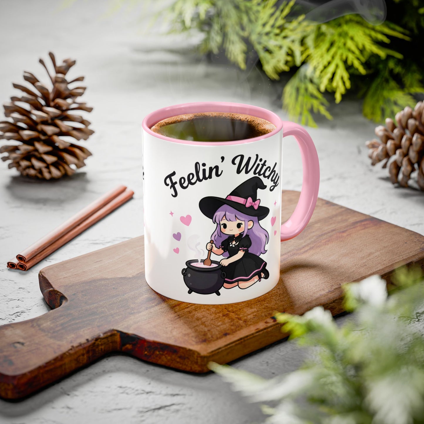 Feelin' Witchy Coffee Mug — Cute Kawaii Witch Illustration (11oz & 15oz)