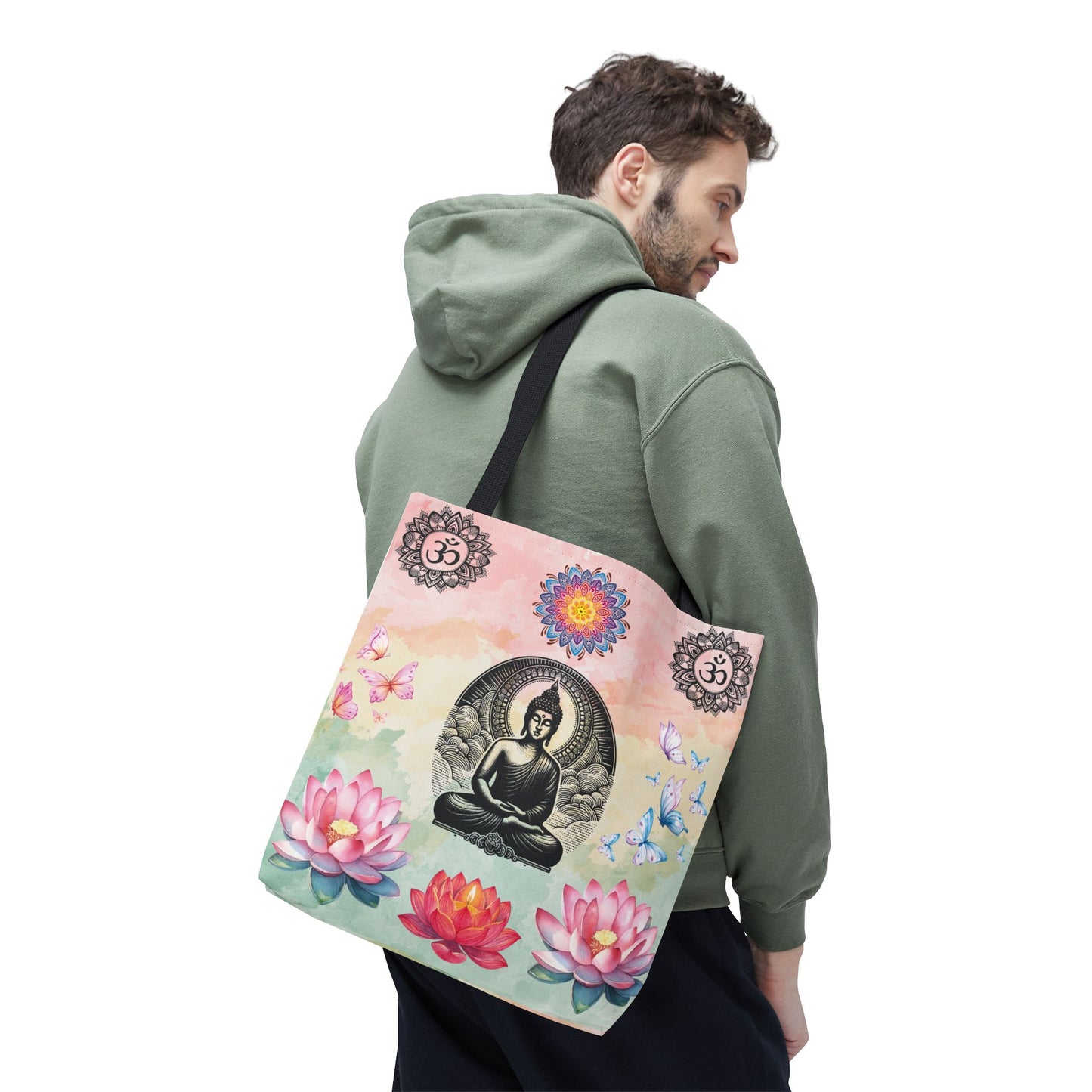 Buddha Lotus Tote Bag,  Meditation Yoga Sacred Om Design, Spiritual Meditation Bag, Yoga Gift