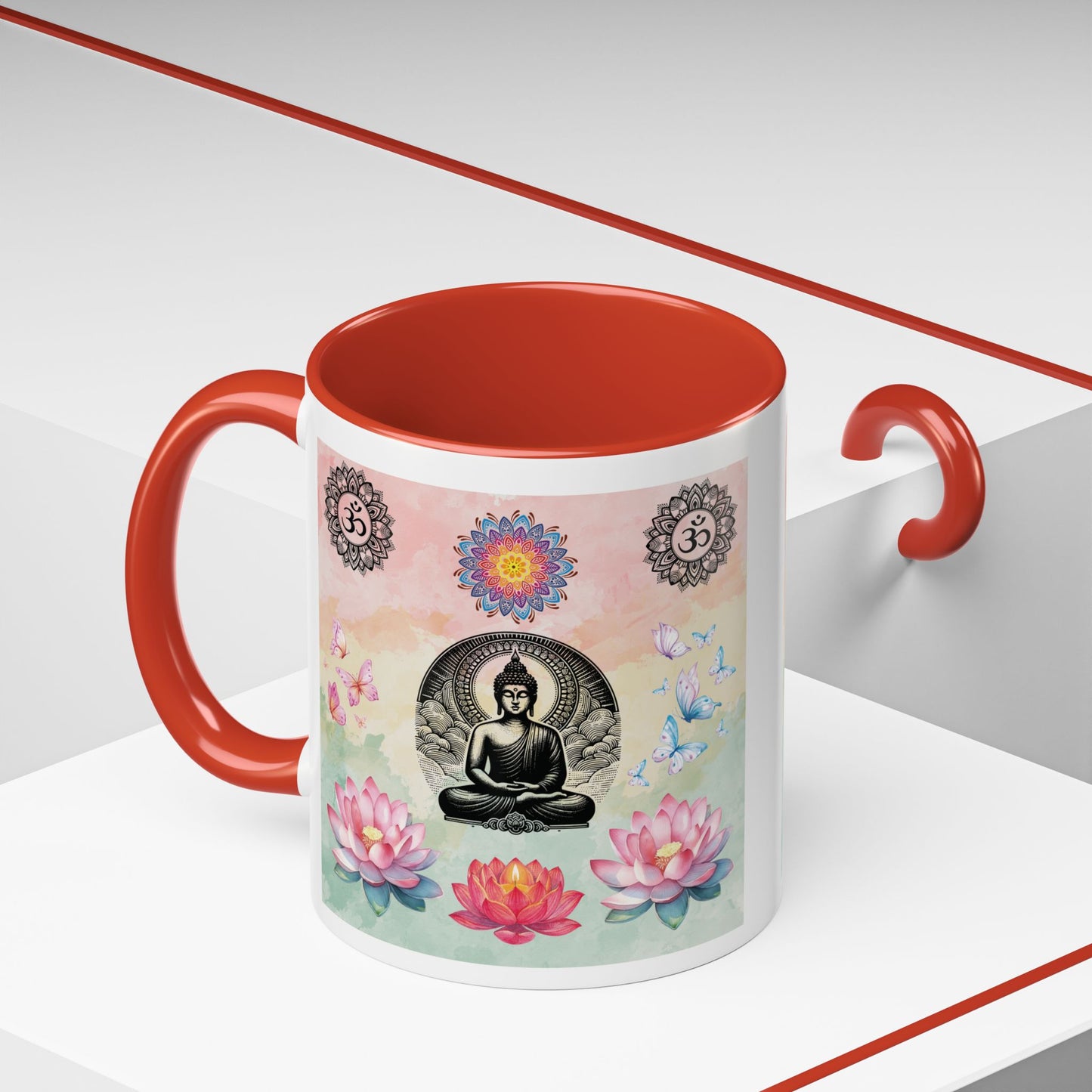Buddha Lotus Accent Coffee Mug — Meditation, Om & Chakra Spiritual Tea Cup