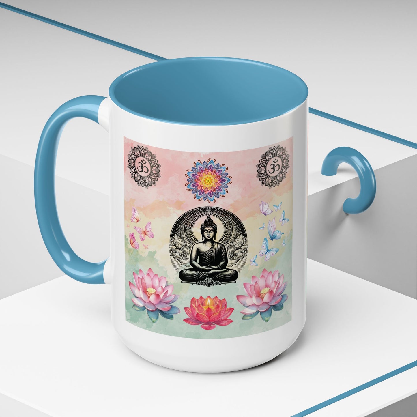 Buddha Lotus Accent Coffee Mug — Meditation, Om & Chakra Spiritual Tea Cup