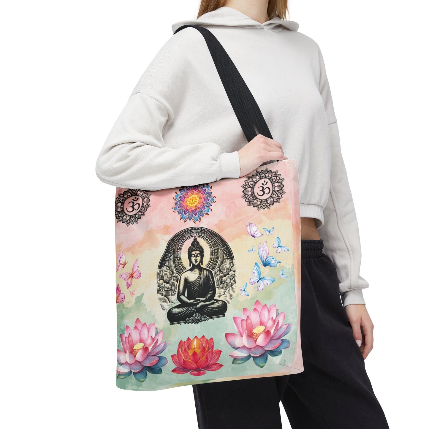 Buddha Lotus Tote Bag,  Meditation Yoga Sacred Om Design, Spiritual Meditation Bag, Yoga Gift