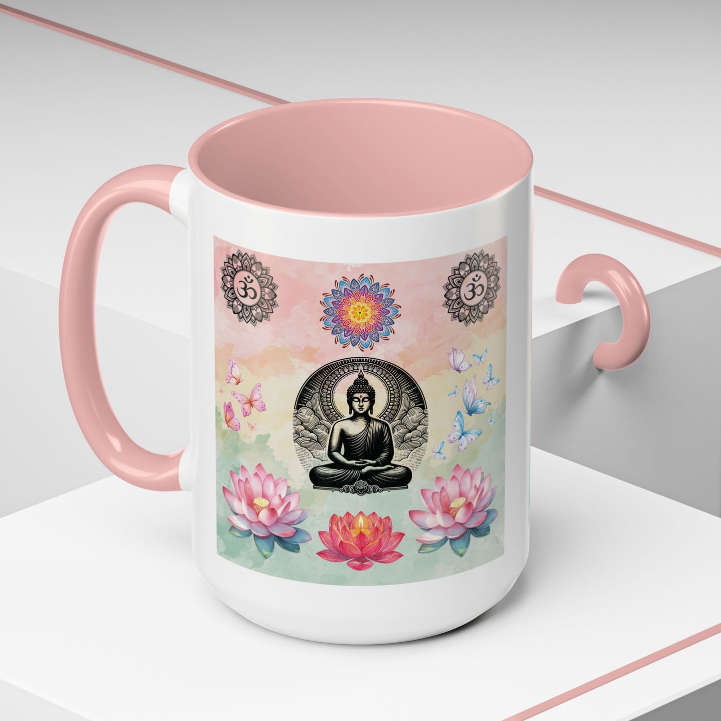 Buddha Lotus Accent Coffee Mug — Meditation, Om & Chakra Spiritual Tea Cup