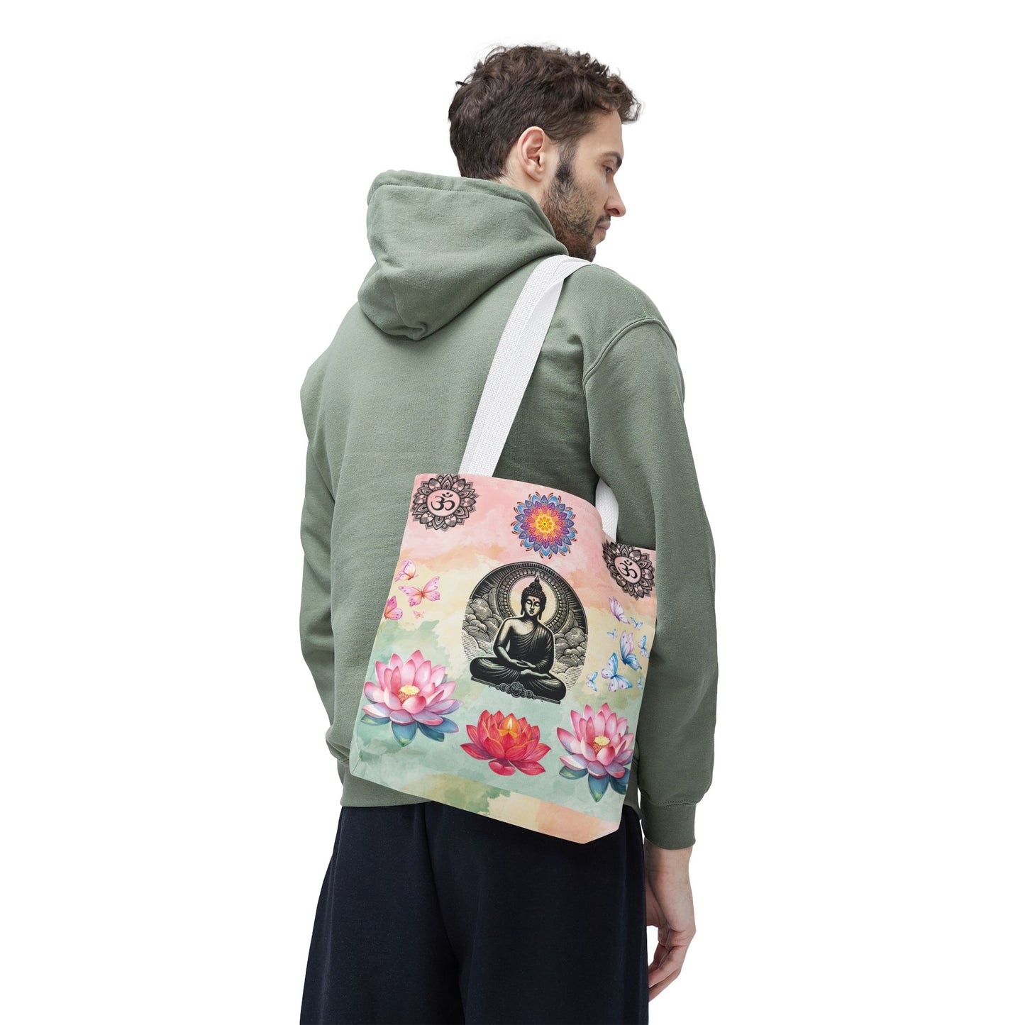 Buddha Lotus Tote Bag,  Meditation Yoga Sacred Om Design, Spiritual Meditation Bag, Yoga Gift