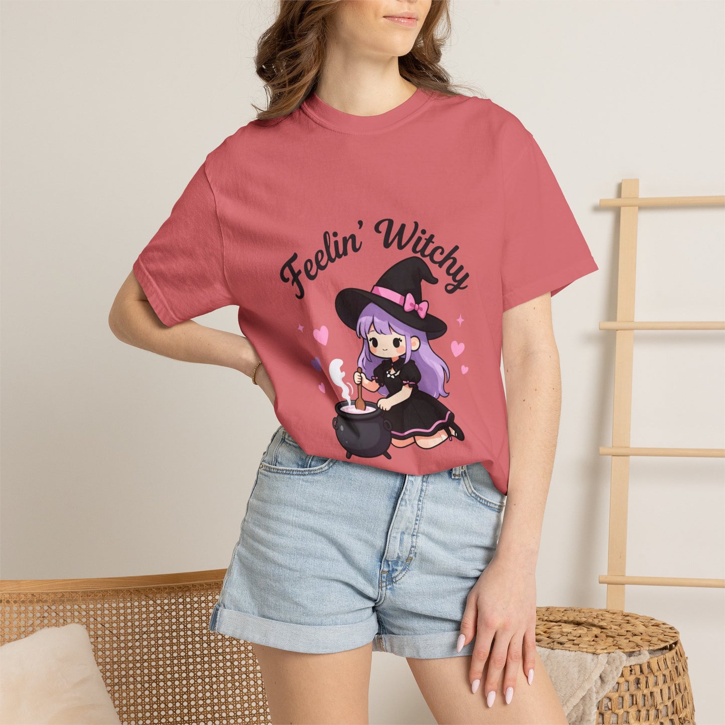 Feelin' Witchy T-Shirt — Cute Purple Witch Graphic Tee for Halloween