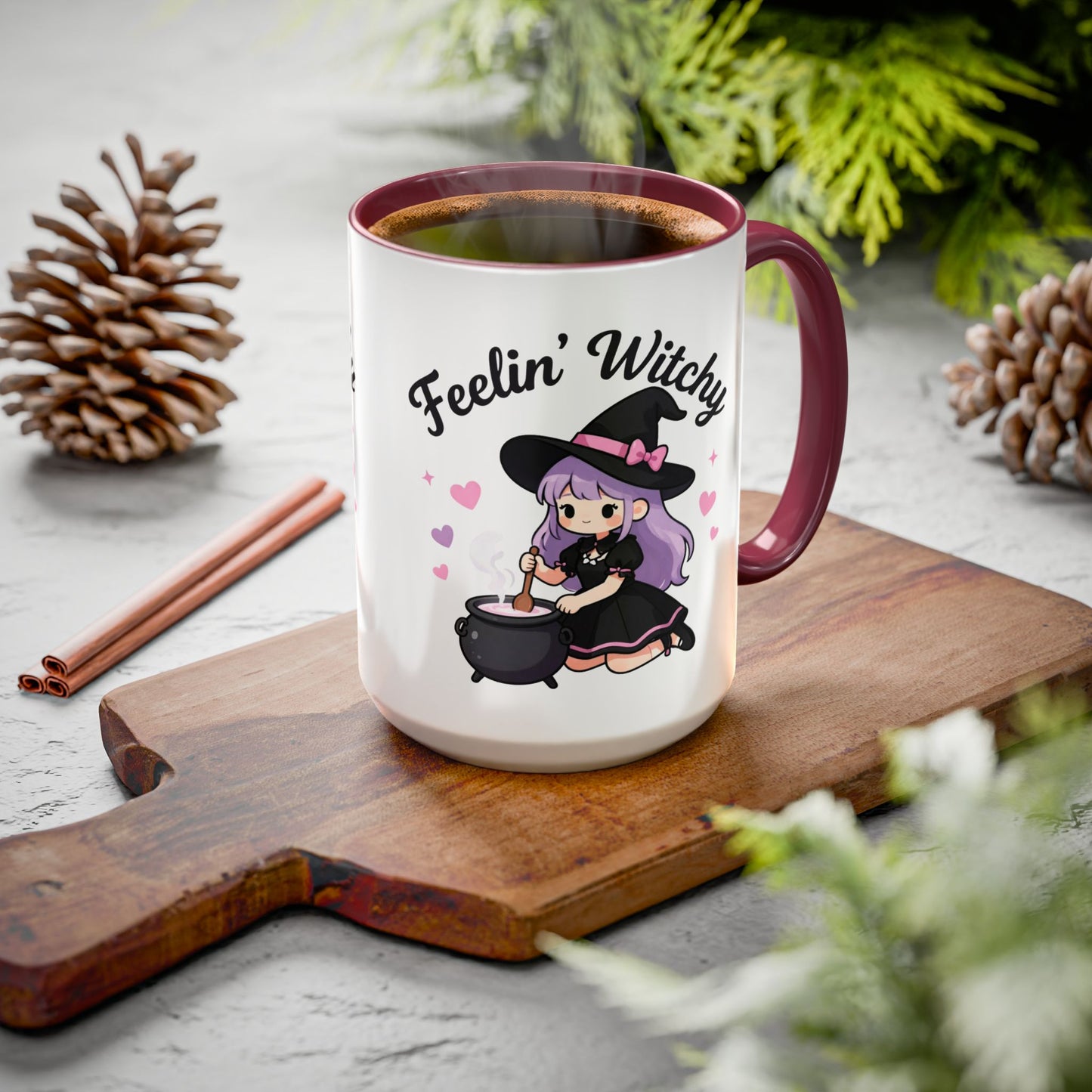 Feelin' Witchy Coffee Mug — Cute Kawaii Witch Illustration (11oz & 15oz)