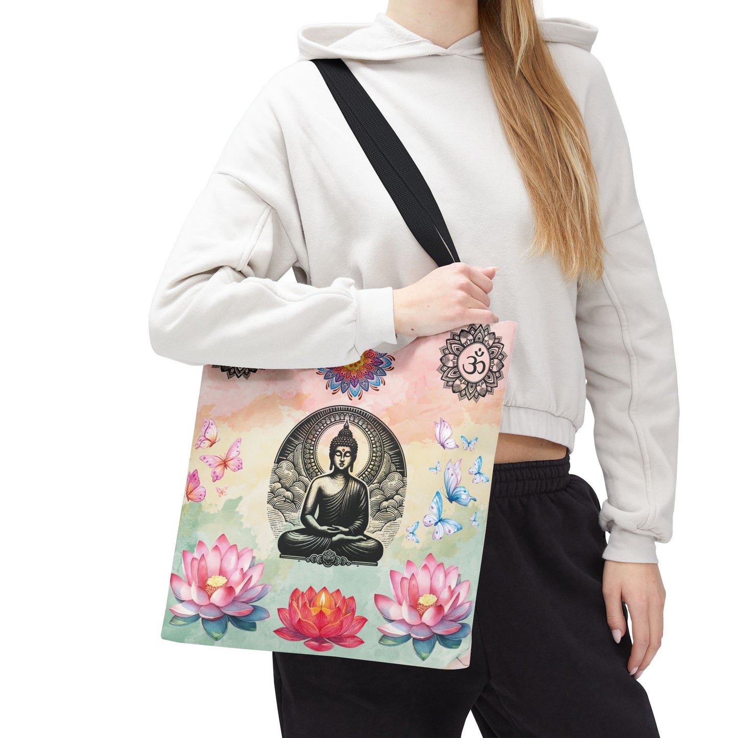 Buddha Lotus Tote Bag,  Meditation Yoga Sacred Om Design, Spiritual Meditation Bag, Yoga Gift