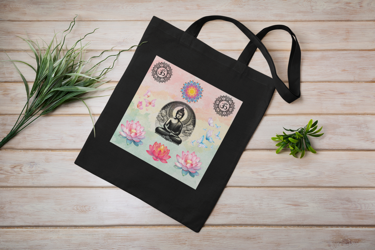 Buddha Lotus Canvas Tote — Meditation Yoga Cotton Bag