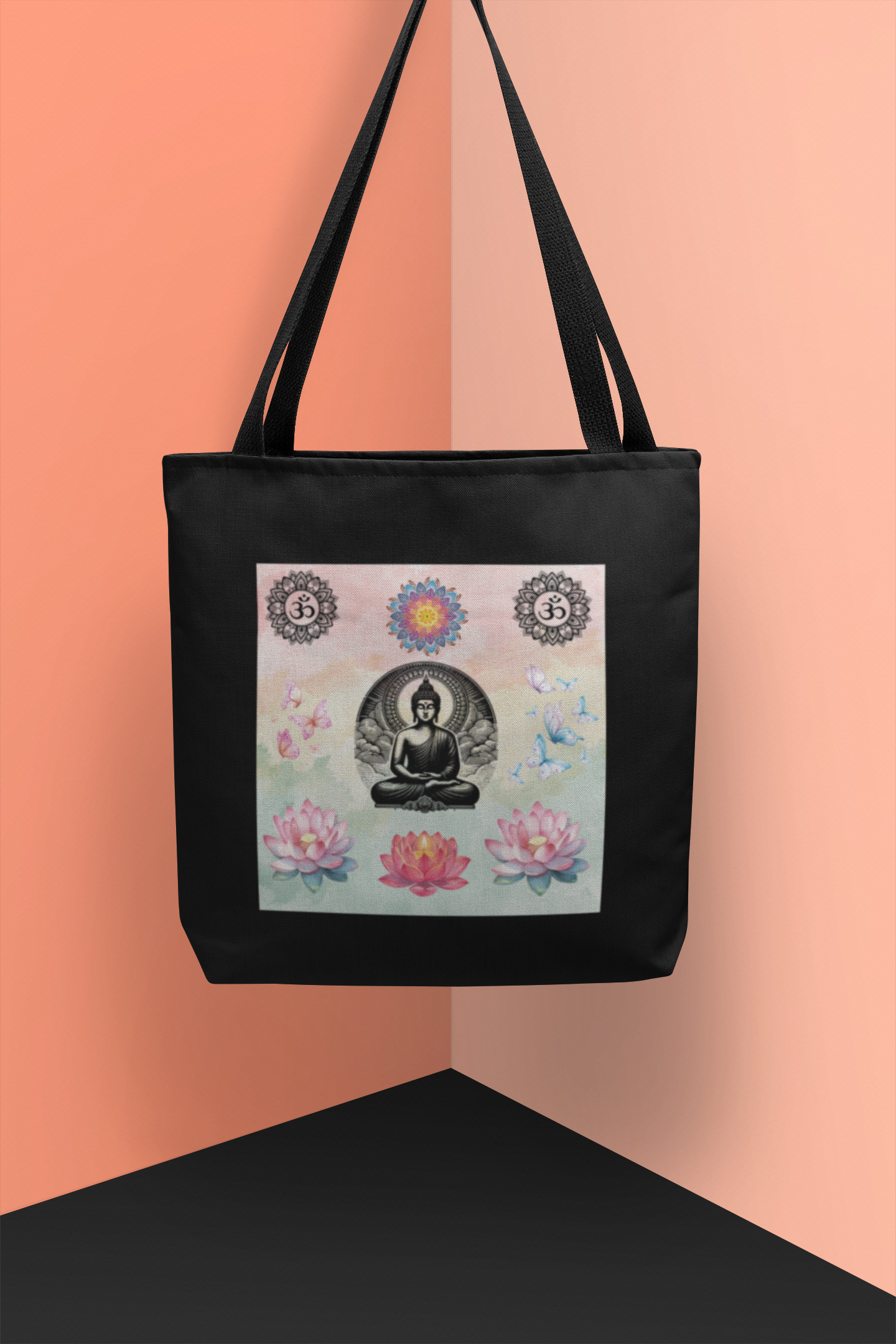 Buddha Lotus Canvas Tote — Meditation Yoga Cotton Bag